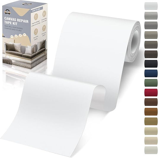 OAZ 4 x 79 inch Canvas Repair Patches Canvas Fabric Patch Self-Adhesive Canvas Repair Tape Waterproof Outdoor Gear Repair Patch Kit for Boat Cover Awning Sofa Chair Couch Tent Bag (White)