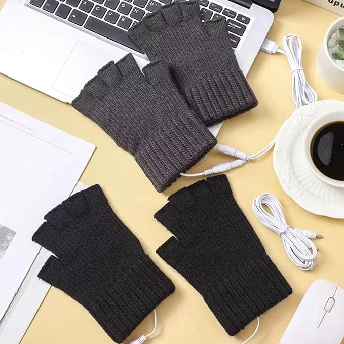 Bencailor 2 Pairs Usb Winter Heated Gloves Mitten Hand Washable Knitting Touchscreen Laptop Gloves