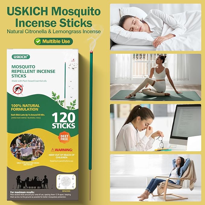 Mosquito Repellent Outdoor 120 Pcs Natural Citronella Oil Mosquito Incense Sticks Organic Mosquito Barrier Mosquito Repeller for Backyard Patio Travel Camping Indoors Gnat Mosquito Control