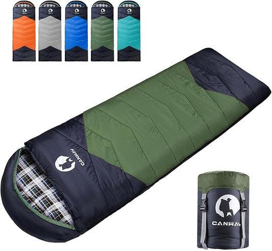 CANWAY Flannel Sleeping Bag for Adults & Kids - Camping & Backpacking - Cold & Warm Weather - Compression Sack