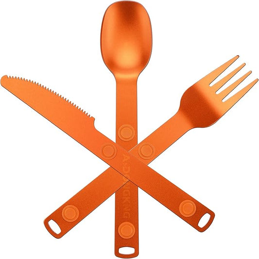 Magnetic Camping Cutlery Set, Flatware Utensils Set, Knife, Fork & Spoon, Travel Utensils for Camping, Cooking, and Outdoor Dining, 3-Pack, Orange