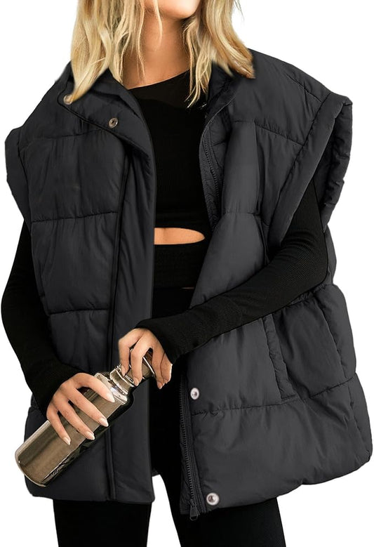 Ainangua Women's Puffer Vest Stand Collar Zipper Sleeveless Jackets Winter Lightweight Vests Warm Padded Jacket Coat