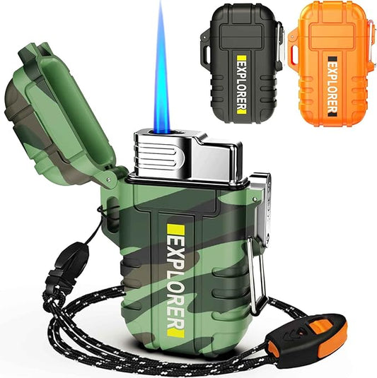 Torch Lighter, Refillable Butane Windproof Outdoor Gas With Adjustable Jet Flame, for Fireplace Fireworks Grill Camping BBQ, Gifts for Men - Camouflage (Without Gas)