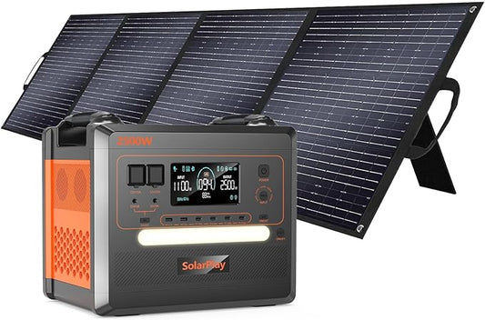 SolarPlay 2500W/2304Wh Portable Power Station(Peak 4800W), Power Station with 200W Solar Panel, 1.5Hrs Fast Charging LFP Battery, 4 AC Outlets Emergency Solar Generator for Camping, Home Backup
