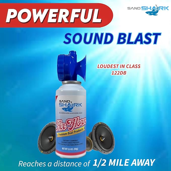 SandShark Premium Air Horn Handheld Canister-Very Loud Airhorn, Coast Guard Approved Boat Horn, Boat Horn Marine, Air Horns For Safety, Camping Air Horns, Air Horn for Dogs, Bear Horn (3.5 oz.)