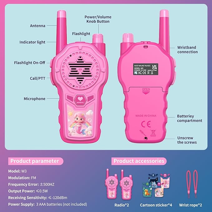Pink Walkie Talkies for Kids 2 Pack, 2200M Long Range Family Walkie Talkie for Girls Camping Hiking Indoor Outdoor Adventures Birthday Gift(Pink)