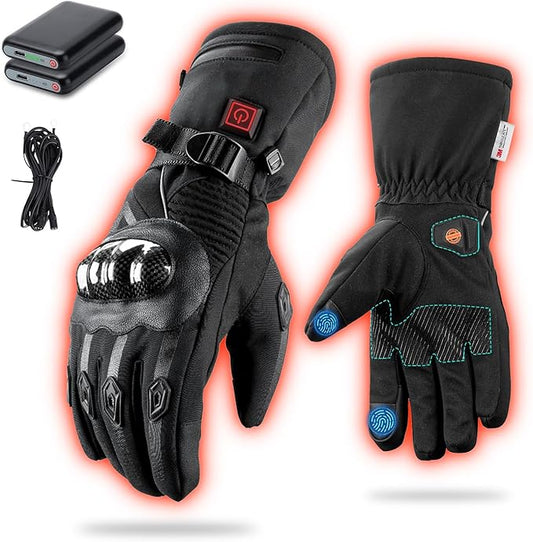Heated Motorcycle Gloves for Men & Women - 7.4V 3000mAh Rechargeable Batteries, Electric, Touchscreen, Waterproof, Windproof, Non-Slip, Skiing, Cycling, Fishing