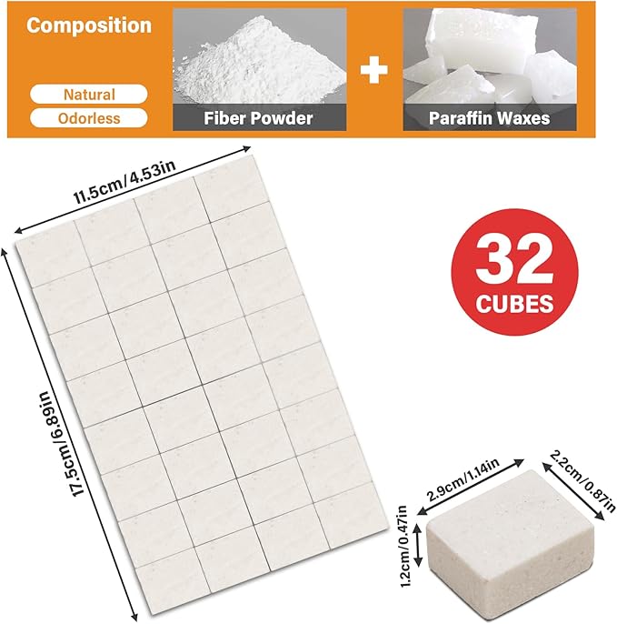 HGD Natural Fire Starters for Outdoor: 32 Cubes Fire Starter Campfire Fireplace Charcoal Wood Stove Chimney Fire Pit Grill Smoker Indoor Outdoor Use White