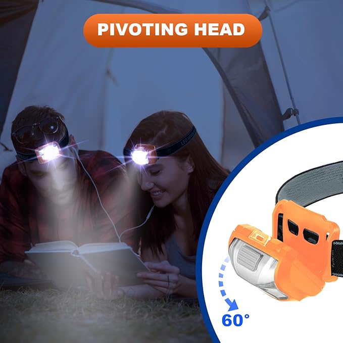 Macarrie 18 Pack LED Headlamps IPX4 Waterproof 3 Modes Headlamp Flashlight Bright Head Lights Camping Accessories for Adults Kids Hiking, Running, Repairing, Fishing, Batteries Not Included(Orange)