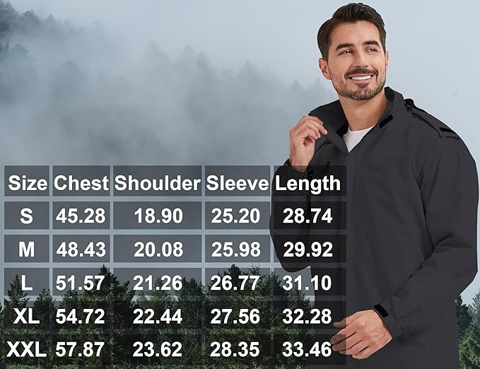ELLSWOS Men's Waterproof Raincoat Lightweight Rain Jacket with Detachable Hood Softshell Windbreakerl for Hiking Travel