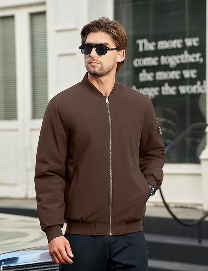 Cotrasen Mens Bomber Jacket Fall Winter Warm Windbreaker Casual Full Zip Padded Coats with Pockets