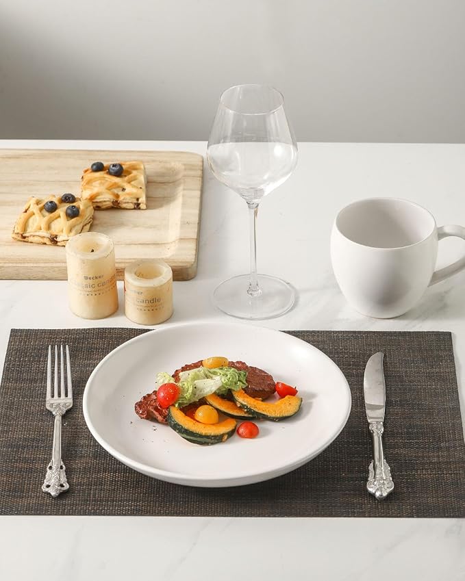 Dinner Plates, 10 Inch Stoneware Plates Set of 4, Ceramic Dinner Dishes for Salad, Pasta, Steak, Pancakes, Scratch Resistant Plate Set, Microwave & Dishwasher Safe, Matte White