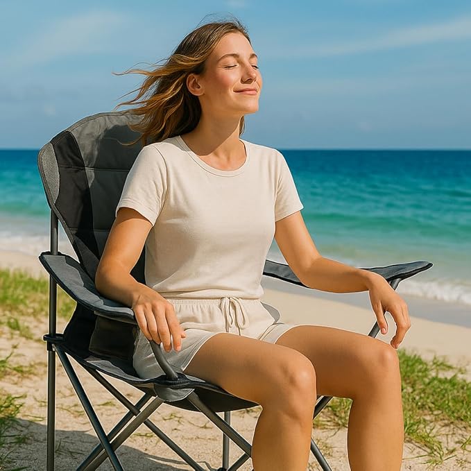 Camping Folding Chairs | Heavy Duty | Supports 250 LBS | Steel Frame | Collapsible with Cup Holder | High Back | 21" D x 36" W x 42" H