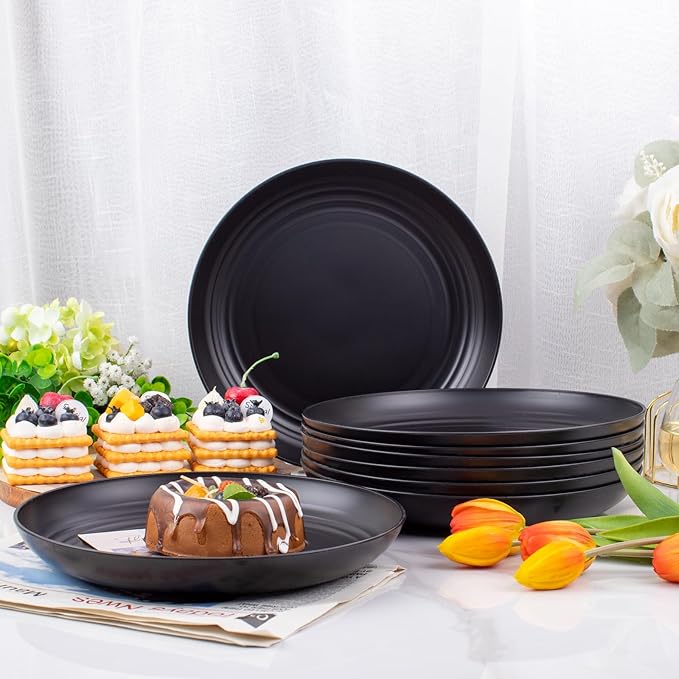Supernal 16pcs Black Wheat Straw Plates,10 inch Unbreakable Dinner Plates,Reusable Plastic Plates,Dishwasher & Microwave Safe,Lightweight Dinnerware Plates Set for Kitchen,Camping