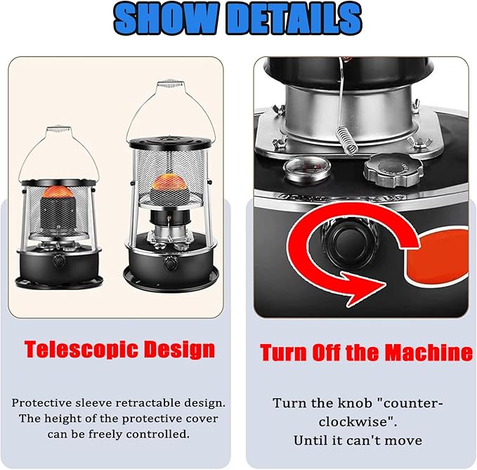 Kerosene Heater Indoor/Outdoor with BBQ Grill, 10000 BTU Portable Non Electric Heater, Camping Kerosene Stove for Heating, Cooking, Camping (Liftable)