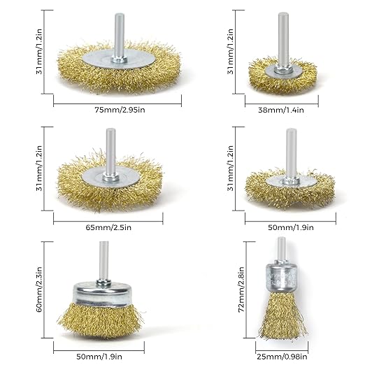 6 Pc Wire Wheel Brush for Grill Cleaning Removes Stubborn Stains,Rust Removal, Corrosion, Polishes Metal Burrs, and Scrubs Surfaces Perfect for BBQ Ovens and Grills Compatible with electric hand drill