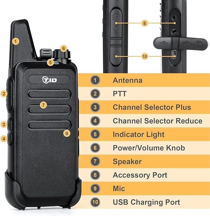 TIDRADIO TD-M8s Walkie Talkies Rechargeable, Long Range Two Way Radio, 2 Way Radio for Adults, Mini Portable for Business Commercial Work School Church Restaurant (20 Pack)