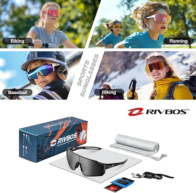 RIVBOS Youth Baseball Sunglasses for Kids(Boys&Girls) Polarized UV Protection Cycling Glasses RYS008
