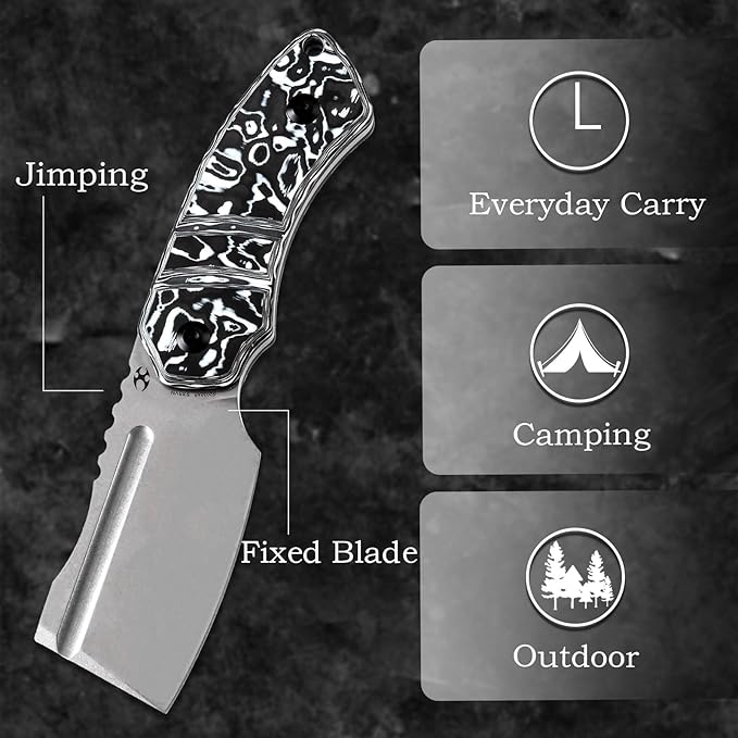 KANSEPT Knives Korvid S Fixed blade Knife with 2.9''CPM S35VN Cleaver Blade Black & White Carbon Fiber Handle, Kydex Sheath for Everyday Carry G2030A5