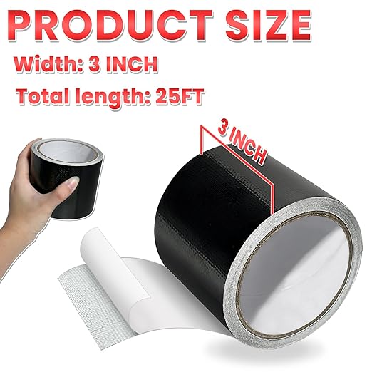 Birllaid Awning Repair Tape for Tarp, Heavy Duty Outdoor Repair Tape for Canvas, Boat Covers, Tent, Sail Tape, Tear Repair Patch Kit, Waterproof, UVproof, Black