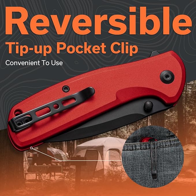 SENCUT ArcBlast Button Lock Knife for EDC, Folding Pocket knife with Aircraft-grade Aluminum Handle and 2.98" 9Cr18MoV Blade, Outdoor Gift for Men and Women S22043B-4 (Red)