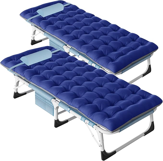 DoCred Folding Camping Cot with Mattress, 2 Pack Heavy Duty Folding Cot for Adults, Portable Sleeping Cot Bed Adults Outdoor Bed with Carry Bag, Travel Camp Cots