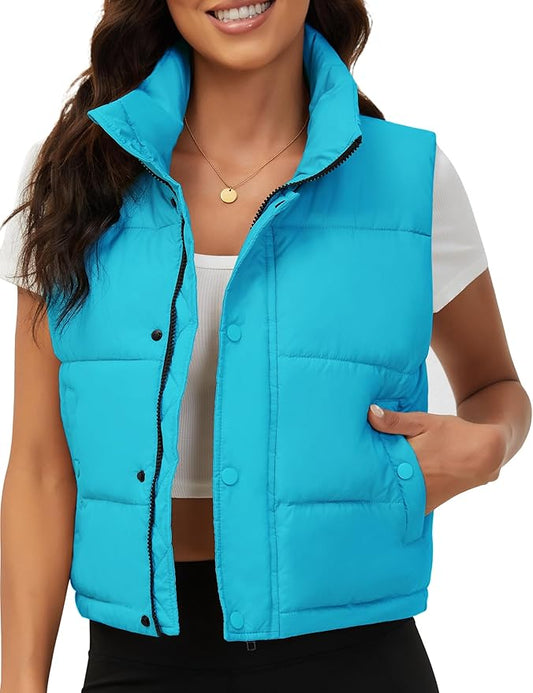 Fengbay Womens Puffer Vest Sleeveless Puffy Cropped Vests Stand Collar Vest Lightweight Bubble Quilted Vests Trendy 2025