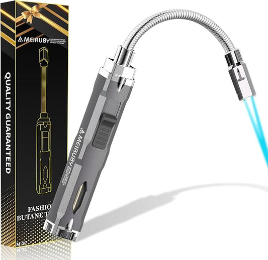 Torch Lighter, Long Flexible Neck Refillable Butane Lighter, Jet Flame Windproof Lighter with Visual Fuel Window for Kitchen Cooking, Baking, BBQ & Camping (Fuel Not Included)