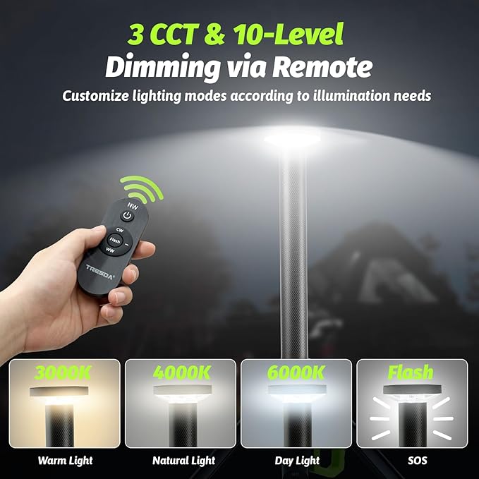 Rechargeable Telescopic Camping Light, 3000LM LED Work Lights on Stand, 8.4 FT Hight Light Ranger 80 FT Portable Outdoor Light, Quick Setup Tripod Light for Outdoor, Jobsite, Emergency