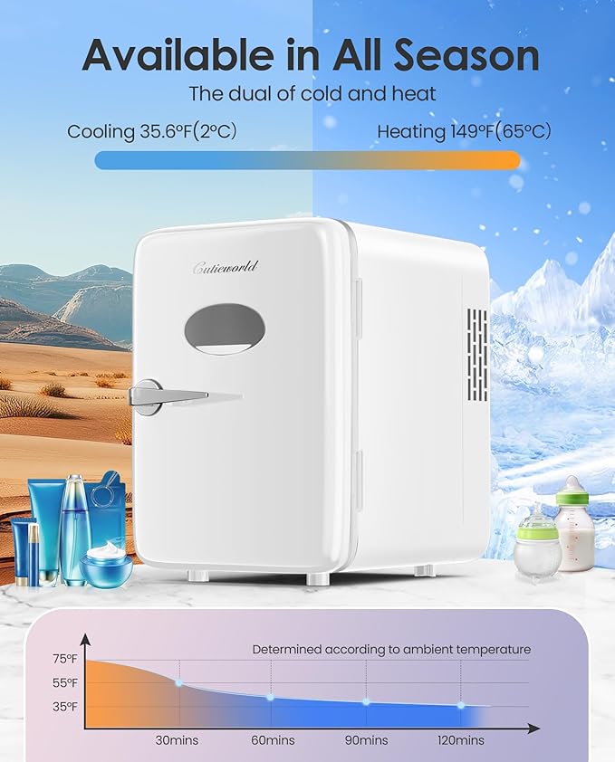 Skincare Fridge - 4L Makeup Fridge for Refrigerating Makeup, Skincare and Food, Mini Fridge for Bedroom, Office and Car, Cooler and Warmer, Beverage Cooler, Pearly White