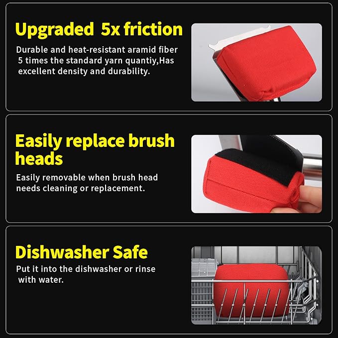 Grill Brush Bristle Free,BBQ Replaceable Scraper Cleaning Head,Safe Grill Accessories for Cast Iron Grates/Porcelain/Weber Gas/Charcoal Grill,Grill Brush for Outdoor Grill-Red
