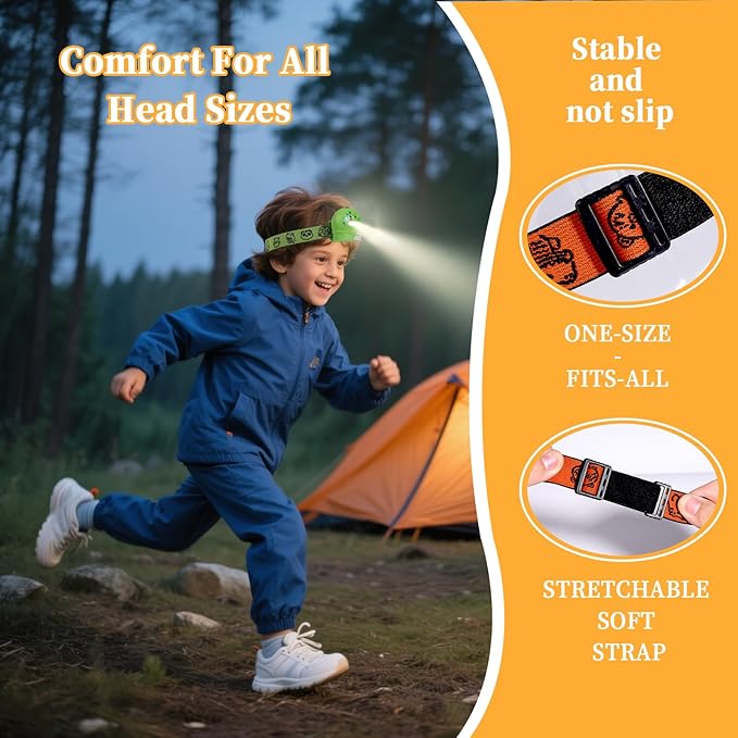 KunHe 4 Pack Kids Headlamp Christmas Stocking Stuffers Gifts for Girls Boys Adjustable LED Headlight for Camping Running with Animal Designs & Batteries Included