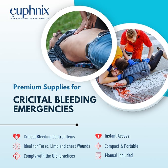 Bleeding Control Kit - Essential Supplies for Hemorrhage and Penetrating Emergencies | Quick Clot, Compact, Instant Access | Premium Pack 19 Pcs
