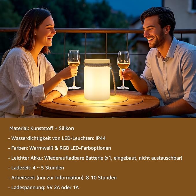 uuffoo LED Lamp Outdoor Lantern Table Lamp Cordless IP44 RGB and Warm White Dimmable for Patio Camping Restaurant Home