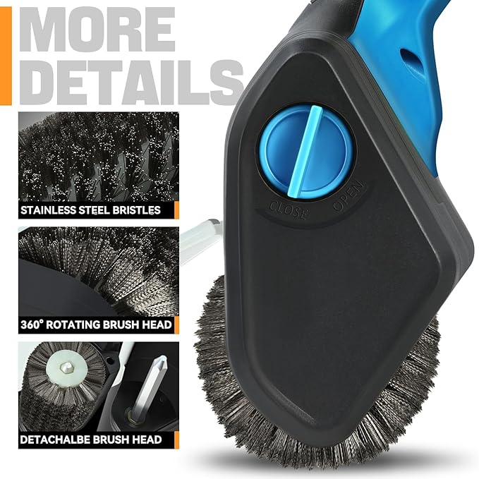 Auto Dynasty Cordless Electric Grill Brush, Rechargeable Grill Cleaning Scrub Brush with Rotating Cleaner Brush Head and Type-C Charging Cable for Outdoor Grill, Blue/Black