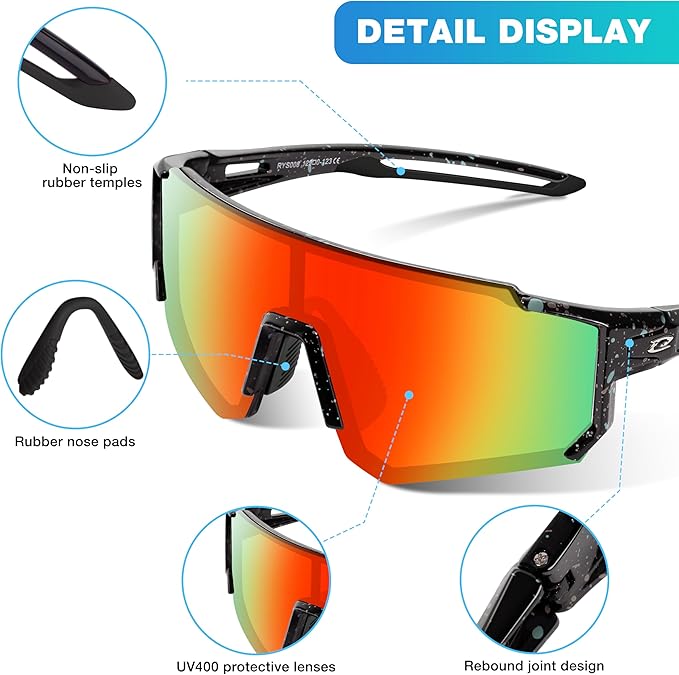 RIVBOS Youth Baseball Sunglasses for Kids(Boys&Girls) Polarized UV Protection Cycling Glasses RYS008