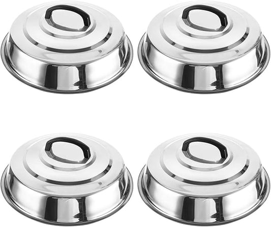 4 Sets Cheese Melting Dome, Stainless Steel Round Basting Steaming Cover, Metal Griddle Grill Accessories Griddles Lid for Flat Top Griddle Teppanyaki BBQ Cooking Indoor & Outdoor