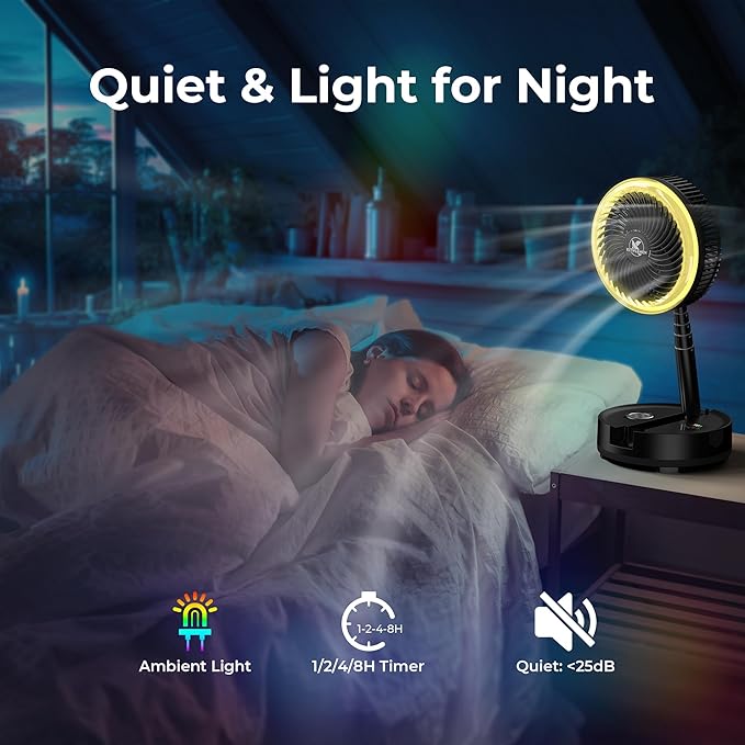 40000mAh Battery Operated Camping Fan - 106Hrs Rechargeable Oscillating Table Fan with Light & Timer, 9 Speeds Portable Travel Fan for Cruise RV Trip, Hurricane Power Outage (10" with Case)