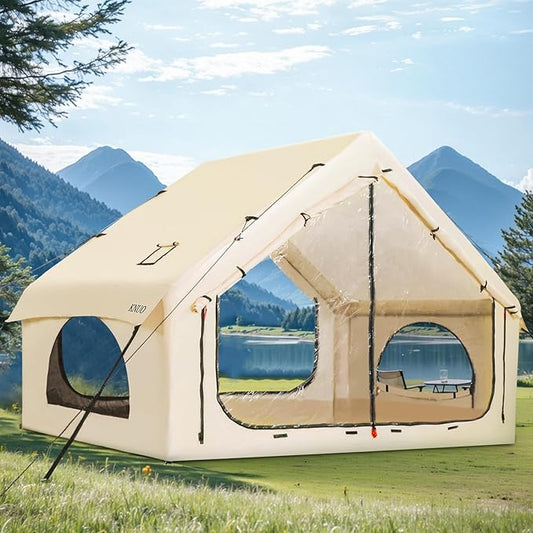 2025 Upgraded Waterproof Inflatable Camping Tent, Large Blow-Up Air Tent, No Assembly Needed Luxury Glamping House, Oxford Fabric