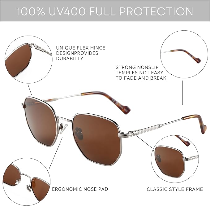 ZENOTTIC Hexagon Polarized Retro Sunglasses for Men Women-Vintage Metal Frame Design UV Protection Trendy Fashion Shades