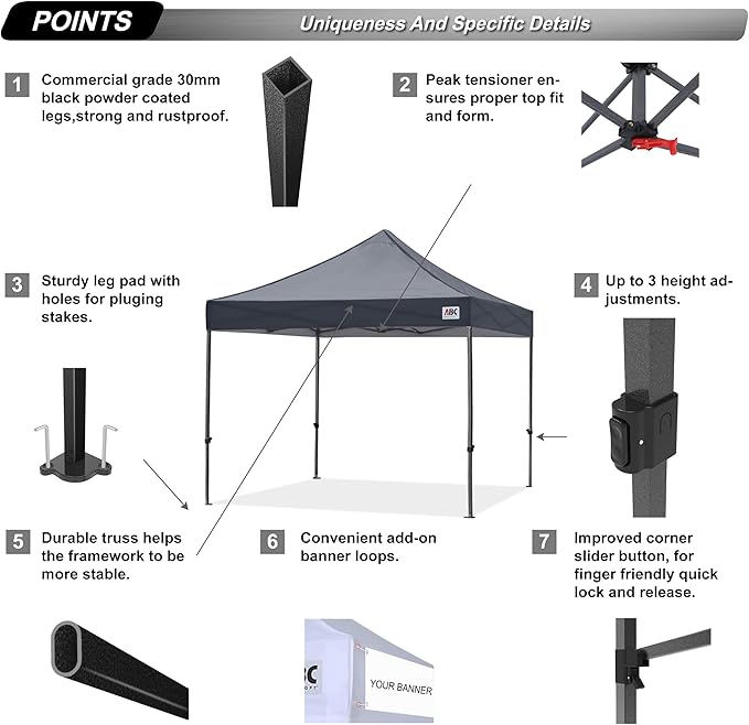 ABCCANOPY Patio Pop Up Canopy Tent 10x10 Commercial-Series (Dark Gray)