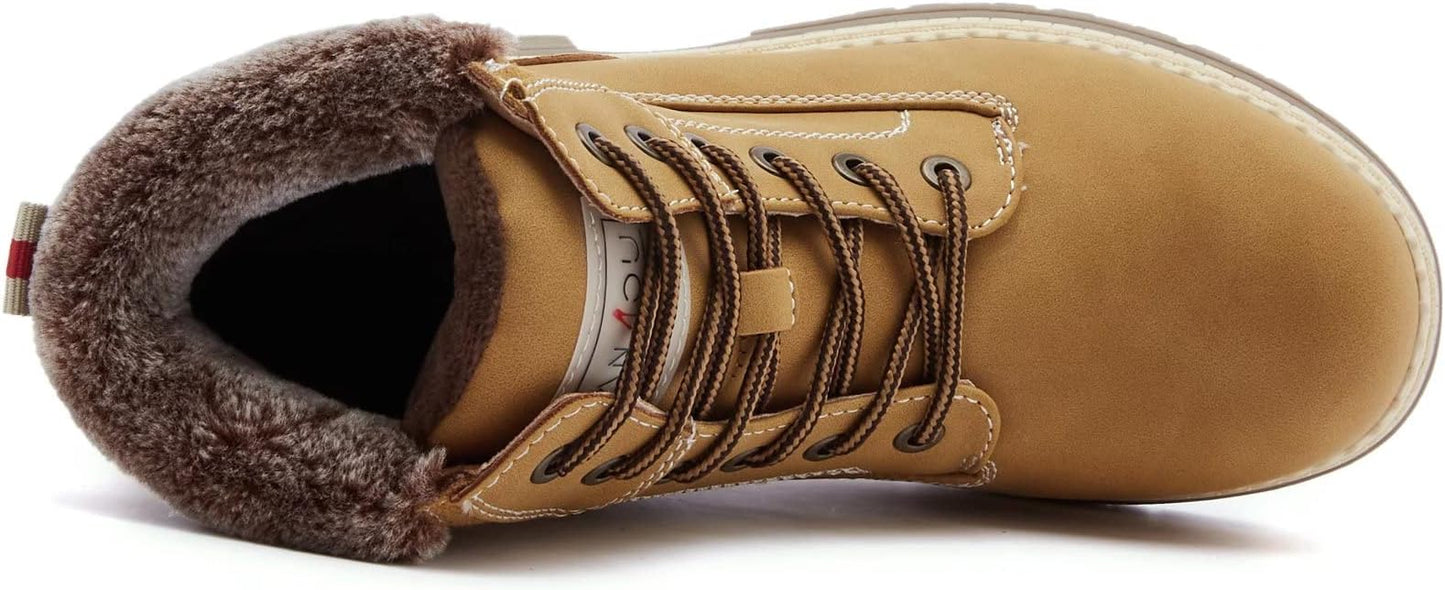 ANJOUFEMME Womens Hiking Snow Winter Boots - Waterproof Work Ankle Boots for Women Comfortable Warm Fur Boots for Backpacking Cycling