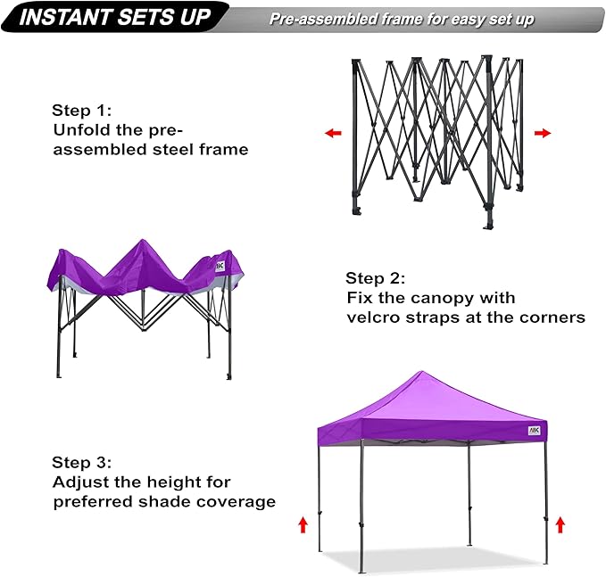 ABCCANOPY Patio Pop Up Canopy Tent 10x10 Commercial-Series (Purple)