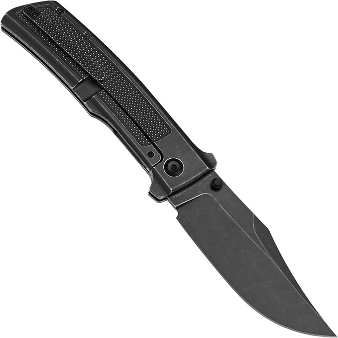 KANSEPT Bison Pocket Folding Knife, 4.25'' Blackwash CPM S35VN Steel Sharp Blade, Black Titanium with Frag Pattern Handle, Frame Lock and Thumb Stud for Edc, Camping Hiking Knives K1108A4