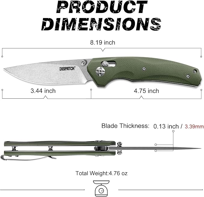 Axis Lock Folding Pocket Knife with Clip, 3.44" 8Cr13MoV Steel Drop Point Blade and G10 Handle, Crossbar Lock Knives for Men Women Camping Hiking Survival Pocketknife