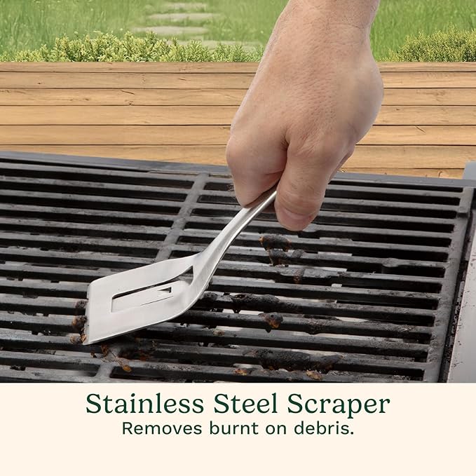 Cuisinart 3-in-1 Chainmail Grill Cleaner, Bristle-Free Dual Function Heavy-Duty Grill Brush with Removable Head, Worry-Free Stainless Steel Steam Clean BBQ Scrubber for Grills & Griddle