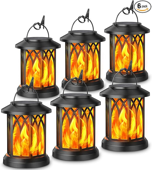 KOOPER 6 Pack Solar Lantern Outdoor Lights, Upgraded Flickering Flame Solar Lanterns Outdoor Waterproof, Auto ON/Off Lanterns Decorative Outdoor, Hanging Lantern for Yard Patio LawnTable Garden Decor