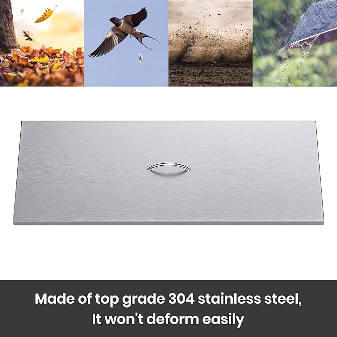 Stanbroil Fire Pit Burner Pan Cover 39" x 15", Fits 36 x12 Inches Rectangular Drop-in Burner Pan, Stainless Steel