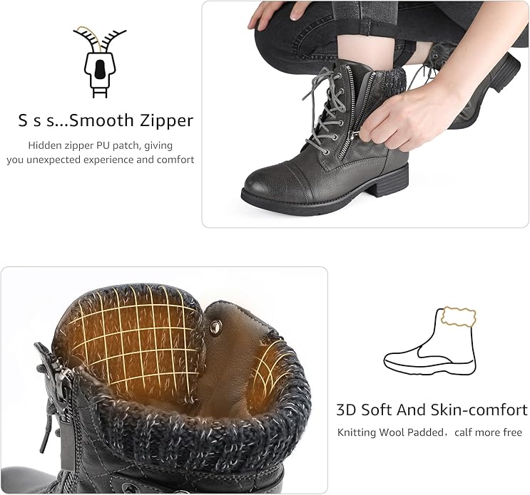 STQ Women's Combat Boots Lace up Ankle Booties