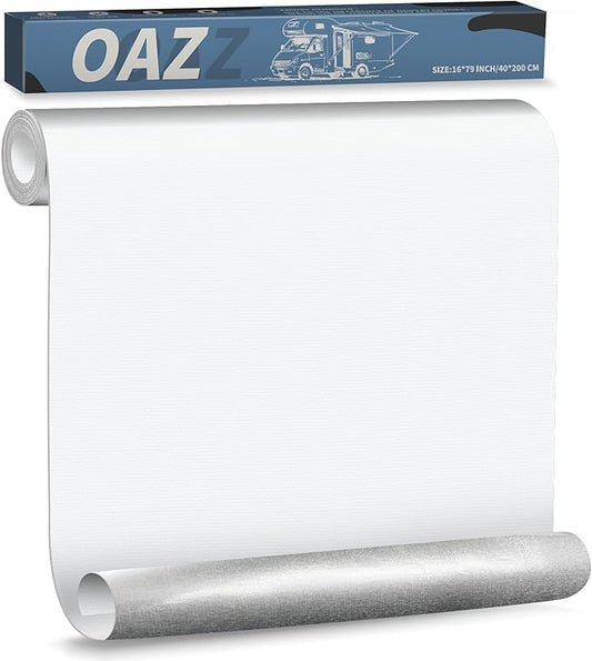 OAZ 16 x 79 inch Canvas Fabric Patch - Self-Adhesive Waterproof Repair Patch Kit for Boat Cover, Sofa, Chair, Couch, Tent, Bag (White)